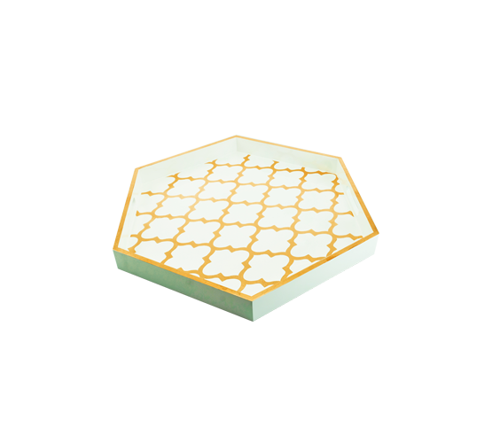 Hexagon Tray 90 235 Wht/GD 50x50x5cm